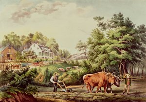 American Farm Cenas, gravada por Nathaniel Currier (1813-98) pub. por Currier e Ives, Nova Iorque